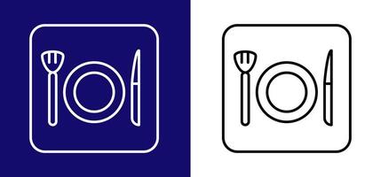 Symbol Darstellen ein Cafe mit ein Gabel, Messer und Platte. verfügbar im zwei Farben Blau, Weiß und Weiss, schwarz. vektor