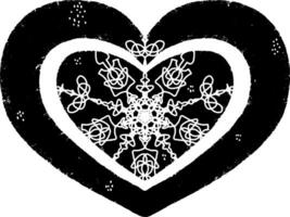 ein schwarz und Weiß Herz mit ein Schneeflocke im das Mitte vektor