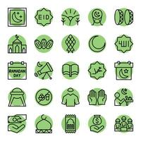 Ramadan Symbole einstellen im gefüllt Gliederung Stil. das Sammlung beinhaltet Netz Design, Anwendung Design, ui Design, während Ramadan, eid, und Andere. vektor