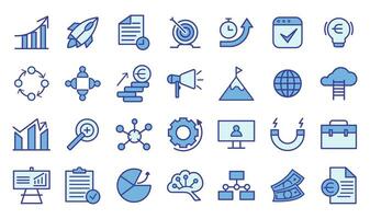 en uppsättning packa startups blå Färg ikoner vektor