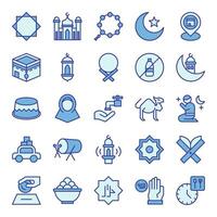 ramadan ikoner uppsättning i blå färgad översikt stil. de samling inkluderar webb design, Ansökan design, ui design, under ramadan, eid, och andra. vektor
