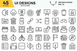 ui design översikt ikoner uppsättning. de samlingar inkludera för webb design ,app design, ui design, affärer och finansiera ,nätverk och kommunikation och Övrig vektor
