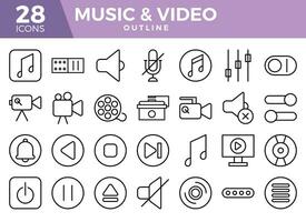 Musik- und Video Gliederung Symbole Satz. das Sammlungen umfassen zum Netz Design ,ca Design, ui entwerfen, geschäft und Finanzen ,Netzwerk und Kommunikation und andere vektor
