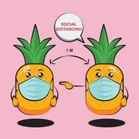 två söta ananas tecknat gör social distansering vektor