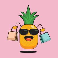 söt ananas frukt karaktär kommer att shoppa vektor