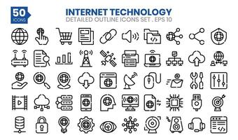 Internet Technologie Gliederung Symbole Satz. das Sammlung beinhaltet Geschäft und Entwicklung, Programmierung, Netz Design, App Design, und mehr. vektor