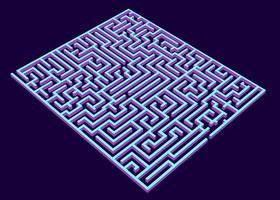 vektor labyrint, labyrint 3d-rendering illustration, isometrisk blå labyrint