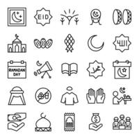 Ramadan Symbole einstellen im Gliederung Stil. das Sammlung beinhaltet Netz Design, Anwendung Design, ui Design, während Ramadan, eid, und Andere. vektor