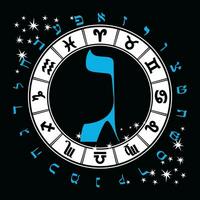 vektor illustration av de hebré alfabet och zodiaken tecken. hebré brev kallad gimel blå och stor