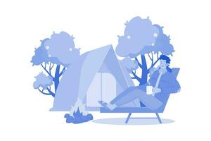 ein Mann geht Camping zu genießen Natur vektor