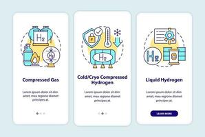 Wasserstoffspeichertypen Onboarding der mobilen App-Seitenbildschirm vektor