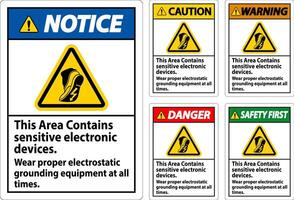 Vorsicht Zeichen diese Bereich enthält empfindlich elektronisch Geräte, tragen richtig elektrostatisch Erdung Ausrüstung beim alle mal vektor