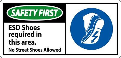 säkerhet först tecken esd skor nödvändig i detta område. Nej gata skor tillåten vektor