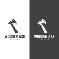 yxa logotyp, trä skärande verktyg vektor ikon, silhuett design, retro årgång stil