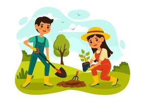 Pflanzen Pflanzen Vektor Illustration mit Menschen genießen Gartenarbeit, Anlage, Bewässerung oder graben im das Garten im eben Kinder Karikatur Hintergrund Design