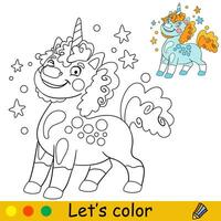 Karikatur türkis Einhorn Kinder Färbung Buch Seite Vektor