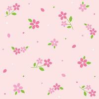 söt klotter rosa sakura blomma japan blomma element med löv blommig ditsy blad polkadot punkt konfetti. abstrakt organisk form hand dragen hand teckning tecknad serie. Färg sömlös mönster rosa bakgrund. vektor