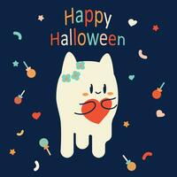 halloween hälsning kort med söt spöke katt. vektor halloween element