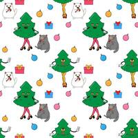 Katze und Weihnachten Baum, Öko Kaktus Neu Jahr. vektor