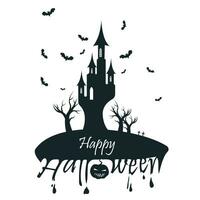 schwarz und Weiß unheimlich Halloween Hintergrund. Nacht, Fledermäuse, Schloss. Design von Verpackung, Geschenk Kasten, Gruß Karte Hand gezeichnet im Karikatur Stil vektor