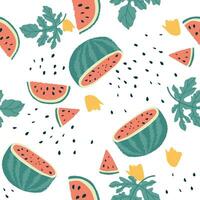 ritad för hand sömlös mönster med vattenmeloner.söta sommar färsk frukt skriva ut vektor