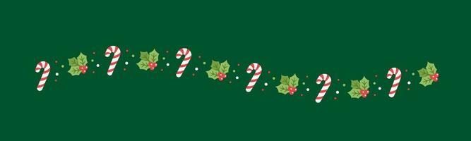 jul tema dekorativ vågig gräns och text delare, mistel och godis sockerrör mönster. vektor illustration.