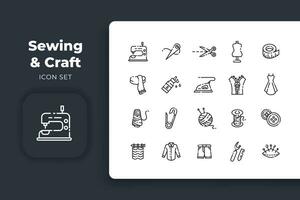 linjär sömnad och hantverk ikon uppsättning vektor