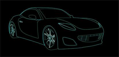 Neon- Sport Auto skizzieren Über schwarz Hintergrund, Vektor Illustration. modern Sportwagen