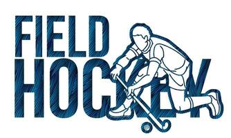 fält hockey font design med manlig spelare verkan vektor