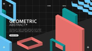 mall begrepp svart 3d geometrisk form landning sida design. vektor illustration. trogen och teknologi stil