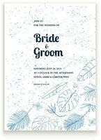 tropisk löv skiss översikt texturerad bakgrund bröllop inbjudan vektor