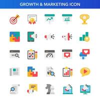 företag tillväxt och marknadsföring ikon uppsättning. digital marknadsföring platt ikon samling. vektor