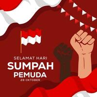 Vektor sumpa Pemuda 28 Oktober Illustration im eben Design Stil. Übersetzung glücklich indonesisch jung Versprechen