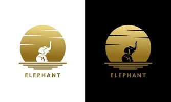 elefant djur silhuett vid solnedgången eller månen logo design vektor