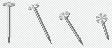 realistisch 3d Metall Nägel. Nagel Metall. realistisch einstellen von Metall Stifte. metallisch Hardware- Vektor Satz. Vektor Illustration