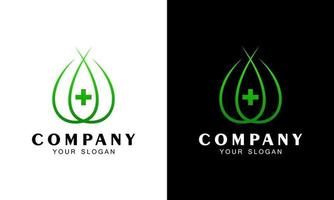 medicinsk logotyp för hälsa, naturliga färska gröna blad i mitten vektor