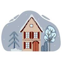 Landschaft mit europäisch doppelt Decker Haus Gebäude mit Weihnachten Dekoration auf Fassaden. alt Stadt Häuser mit Schnee auf Dach, dekoriert zum Weihnachten. vektor