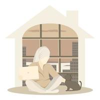 Frau, die zu Hause arbeitet, am Laptop arbeitet .vector illustration vektor