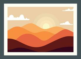 Wüste Sonnenuntergang Gemälde Design, Illustration von Sonnenuntergang im das Wüste, Mauer Dekoration. Zuhause Dekoration malen. vektor
