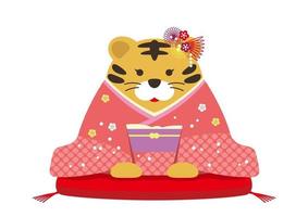 året för tigermaskoten. en personifierad tiger klädd i kimono. vektor