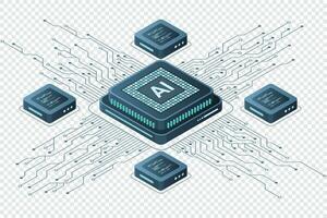 isometrisch künstlich Intelligenz Chip Konzept. künstlich Intelligenz Konzept. futuristisch Mikrochip Prozessor. Vektor Illustration