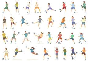 kvinnor fotboll ikoner uppsättning tecknad serie vektor. fotboll kopp vektor