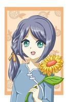 Anime Manga Mädchen mit Sonnenblume im Sommer vektor