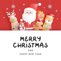 Weihnachtskarte, Feiern mit Santa und Freunden, vektor