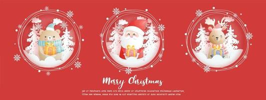 Weihnachtskarte, Feiern mit Santa und Freunden, vektor