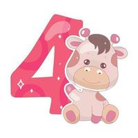 süße vier nummer mit baby giraffenkarikaturillustration vektor