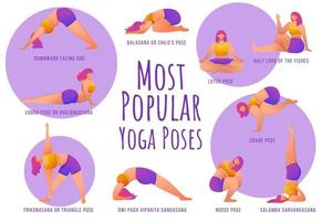 beliebte Yoga-Posen violette Vektor-Infografik-Vorlage vektor