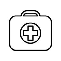 ambulans resväska ikon. först hjälpa utrustning, medicinsk fall väska, medicin låda med korsa nödsituation symbol. klinik Utrustning för rädda diagnostisk. vektor illustration design.