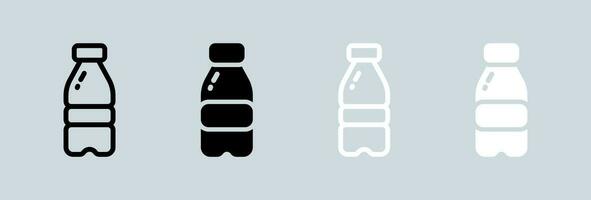 Flasche Symbol einstellen im schwarz und Weiß. Wasser trinken Zeichen Vektor Illustration.