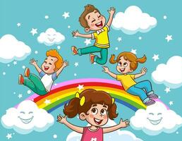 Vektor Illustration von Regenbogen und Spaß Kinder bunt Karikatur